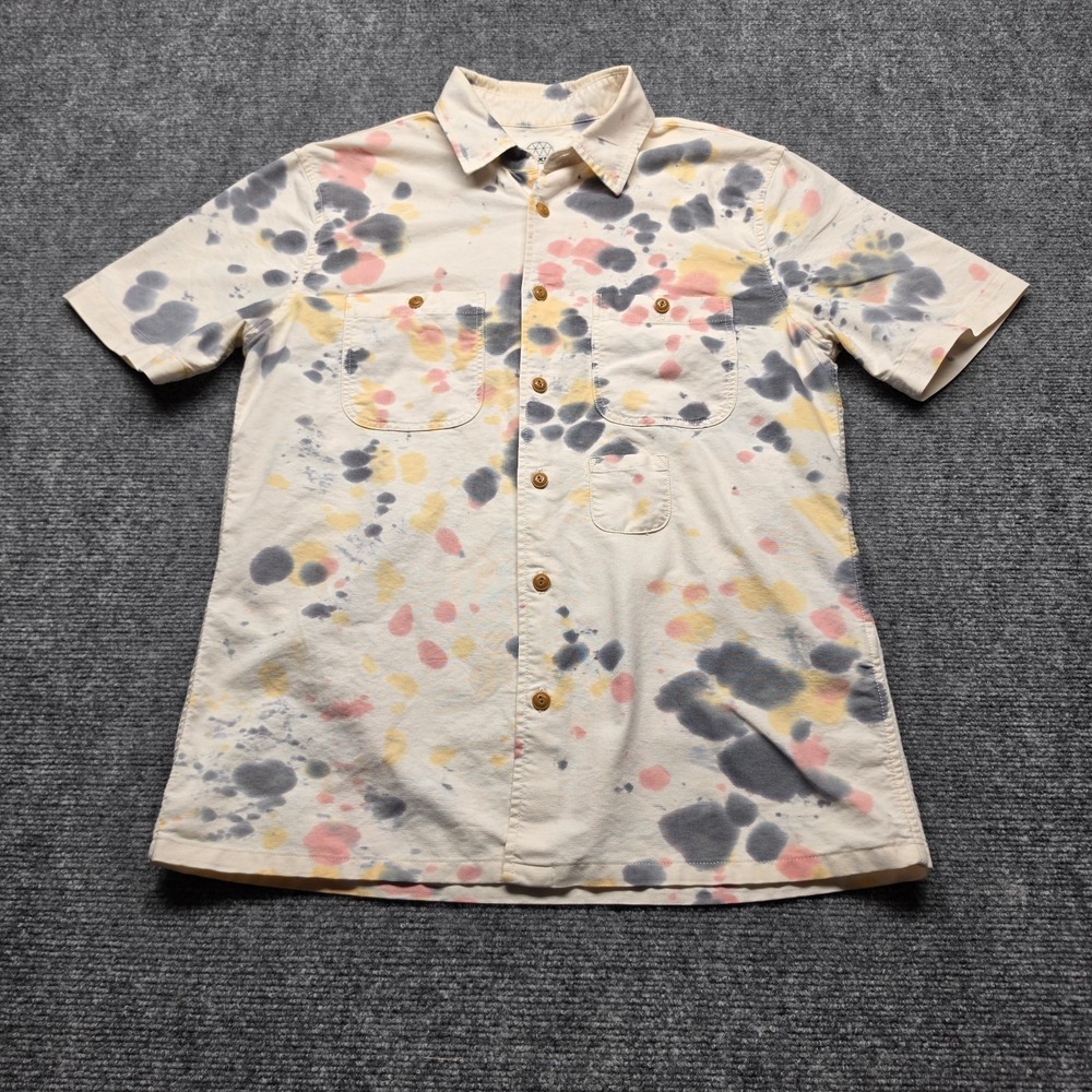 AXS Folk Technology Shirt Mens Small Ink Splatter Tie Dye Button Front USA Made